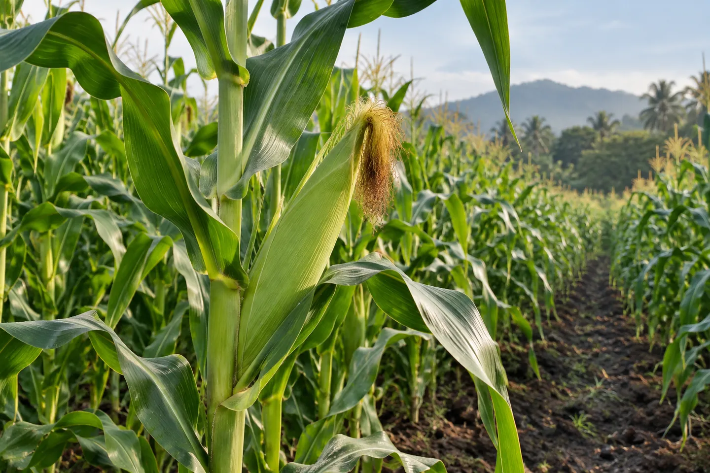 Maize growing in a tropical field
