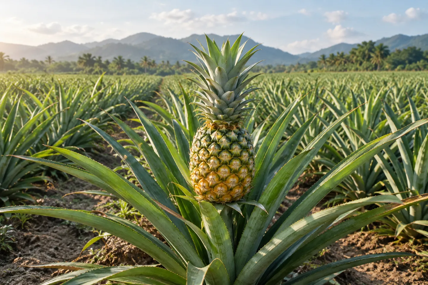 Pineapple plants in a tropical field